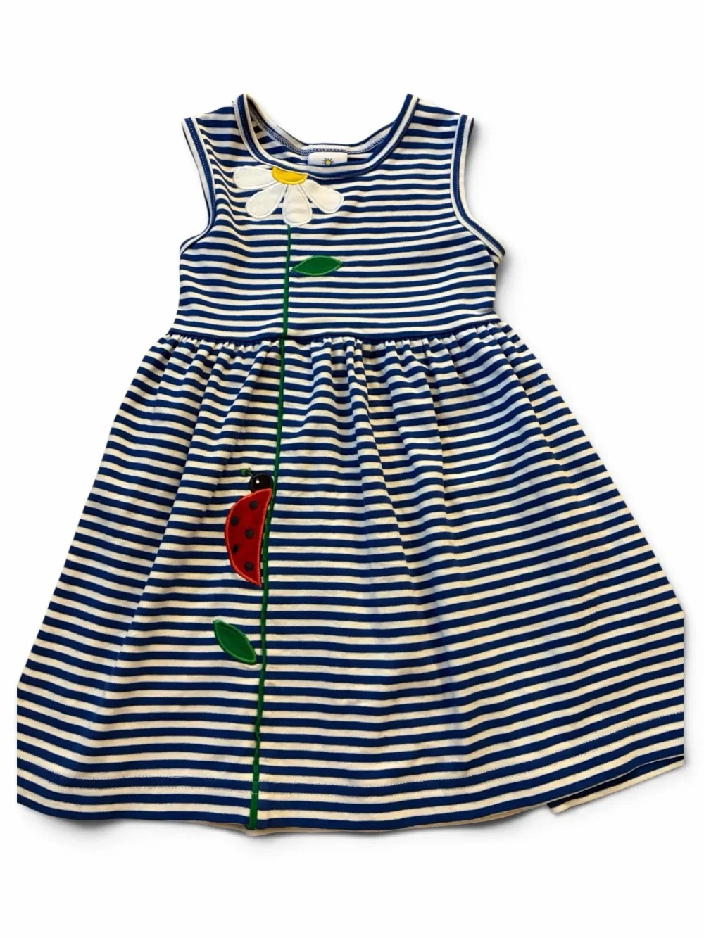 Florence Eiseman Navy Stripe Daisy & Ladybug Appliqué Dress EYC SZ 3T
